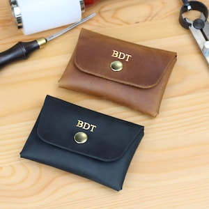 Genuine Leather Card Wallet - Customised Mens and Womens Wallet with Embossed Initials and Gold Foil Finish