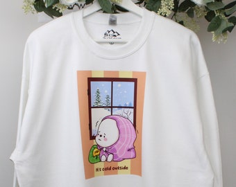 Jest zimno na zewnątrz, bluza z misiem, słodki biały miś, sweter z misiem, słodki sweter, słodka bluza, bluza z nadrukiem, bluza kawaii