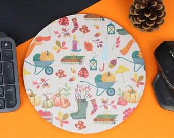 Cosy Autumn Mousepad, Autumn Mouse mat, Round Mousepad, Round Mouse mat, Autumn gift, Cute Mousepad, Home Accessories, Cosy Mousepad