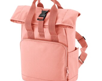 Mini Roll-Top Backpack, Mustard Backpack, Twin Handle Backpack, Recycled Backpack, Roll Top Backpack, Pink Roll-Top Backpack, Recycled Bag
