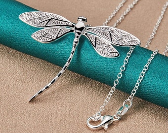Collar con colgante de libélula en plata de ley, collar de plata de ley 925, joyería de plata, collar de plata, joyería delicada