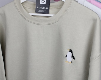 Felpa con ricamo a forma di pinguino, felpa con ricamo a forma di pinguino, felpa comoda, felpa ricamata, maglia girocollo, regalo unico, regalo a forma di pinguino