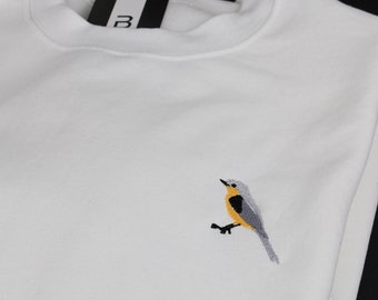 Sudadera con pájaro bordado, Sudadera de otoño, Sudadera con pájaro, Sudadera cómoda, Sudadera bordada, Camiseta de cuello redondo, Suéter de colibrí