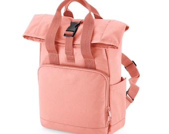 Mochila mini enrollable, mochila mostaza, mochila con dos asas, mochila reciclada, mochila enrollable, mochila rosa enrollable, bolsa reciclada