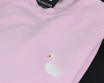 Felpa con cigno ricamato, Felpa con cigno, Felpa comoda, Felpa ricamata, Top girocollo, Maglione ricamato, Felpa con cappuccio comoda