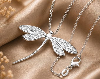 Dragonfly Pendant Necklace in Sterling Silver, 925 Sterling Silver Necklace, Silver Jewellery, Silver necklace, Dainty Jewellery