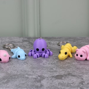 Mini Animal Keychains (Set of 2), Articulating Tiny Animals, Fidget Animals, 3D Printed Fidget Toy, Sensory Toy, Keychain for Anxiety Relief