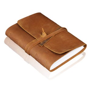 Cuaderno personalizado de piel de grano completo marrón, diario de viajero cosido, cierre envolvente