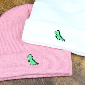 Dinosaur Embroidered Beanie - Unisex Beanie - Cute Dino Winter Hat - Cosy Knit Beanie - 8 Colours