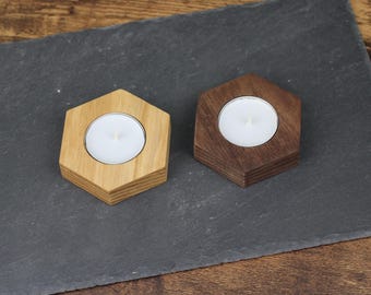 Drewniany świecznik na podgrzewacze - ręcznie robiony świecznik z drewna jesionowego | Nowoczesny minimalistyczny wystrój domu