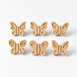 Oak Butterfly Drawer Knobs - Single or Set of 6 - Wooden Drawer Pulls - Kids Dresser & Bedroom Cabinet Handles - Garden Nursery Decor