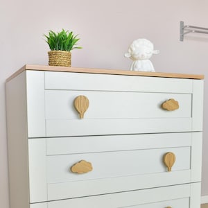 Hot Air Balloon & Cloud Nursery Drawer Knobs | Wooden Oak Furniture Handles