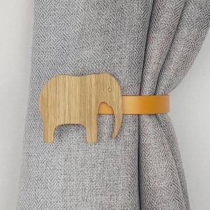 Safari curtain tieback | kids curtain holdback | children curtain ties | tie back hook | nursery decor | solid oak | metal