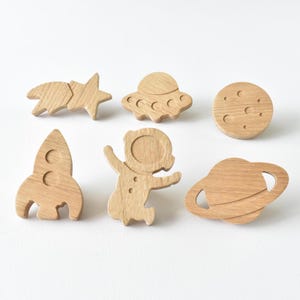 Space Drawer Knobs Set of 6 Designs, Wooden Rocket Drawer Pulls, Kids Dresser Handles, Nursery Cabinet Knobs, Outer Space Bedroom Decor
