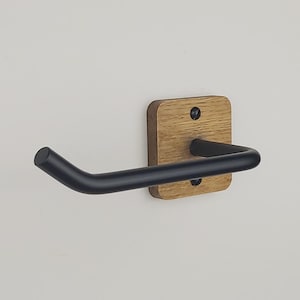 Black toilet roll holder | oak toilet roll holder | toilet paper holder | bathroom | wood and metal | industrial decor | farmhouse decor
