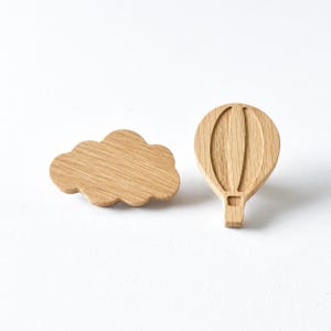 Oak Hot Air Balloon Drawer Knobs - Wooden Cloud Dresser Handles - Kids Cabinet Pulls - Sky Nursery & Bedroom Decor