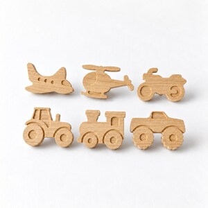 Oak Vehicle Drawer Knobs - Single or Set of 6 - Wooden Transport Drawer Pulls - Kids Dresser & Nursery Cabinet Handles