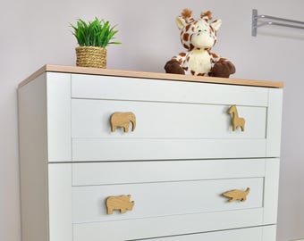 Puxadores de gaveta com animais da savana | Decoração para quarto infantil