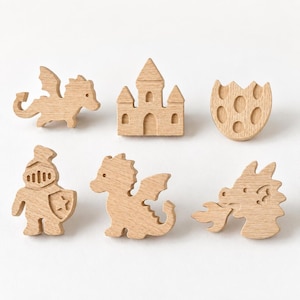 Oak Dragon Drawer Knobs - Single or Set of 6 - Wooden Drawer Pulls - Kids Dresser & Nursery Cabinet Handles - Fantasy Bedroom Decor