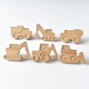 6er Set Baufahrzeug Schubladenknäufe - Bagger Schubladengriffe aus Holz - Kinder Schubladengriffe - Kinderzimmer Schrankknöpfe - LKW Schlafzimmer Dekor