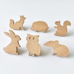 Woodland Drawer Knobs Set of 6, Wooden Forest Animal Drawer Pulls, Kids Dresser Handles, Nursery Cabinet Knobs, Woodland Bedroom Decor