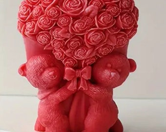 Bear with bouquet of roses | candle | Gift | Roses