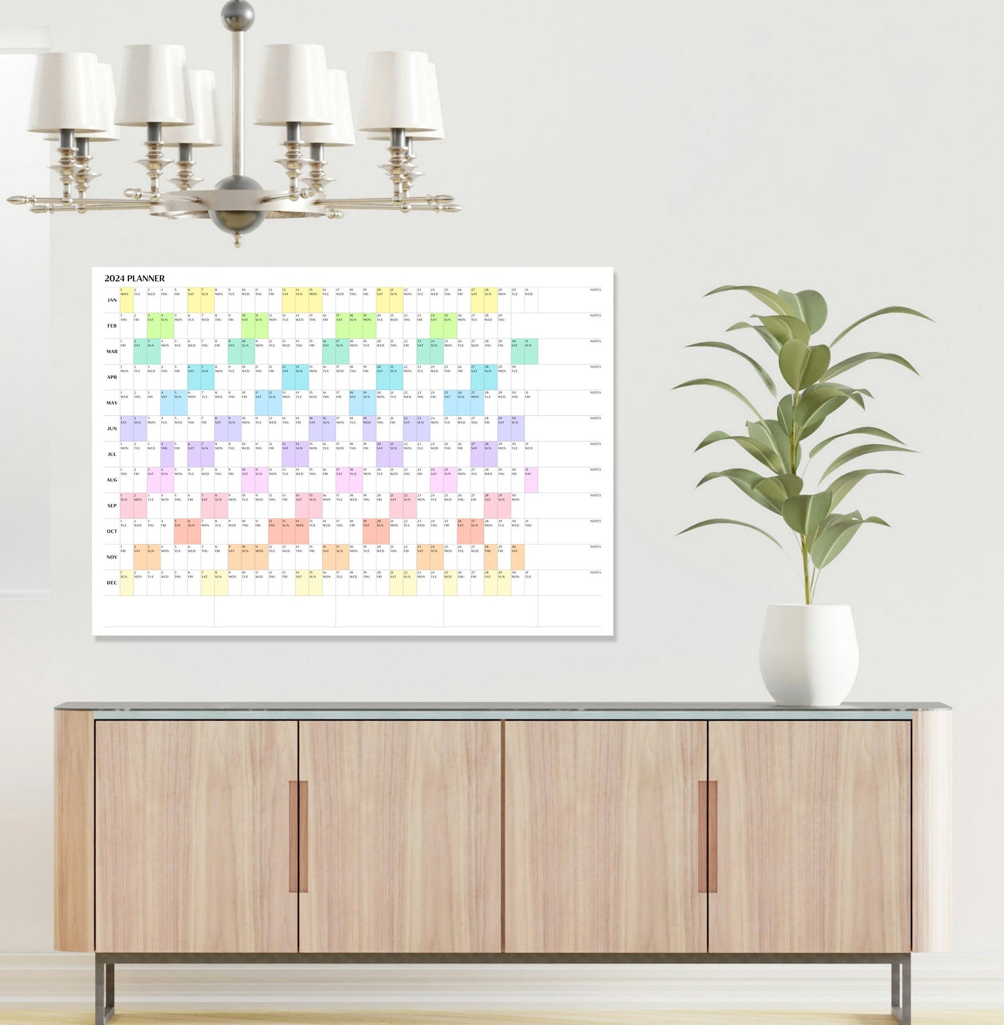 PRINTABLE 2024 Wall Calendar - Instant Digital Download - 2024 Wall ...