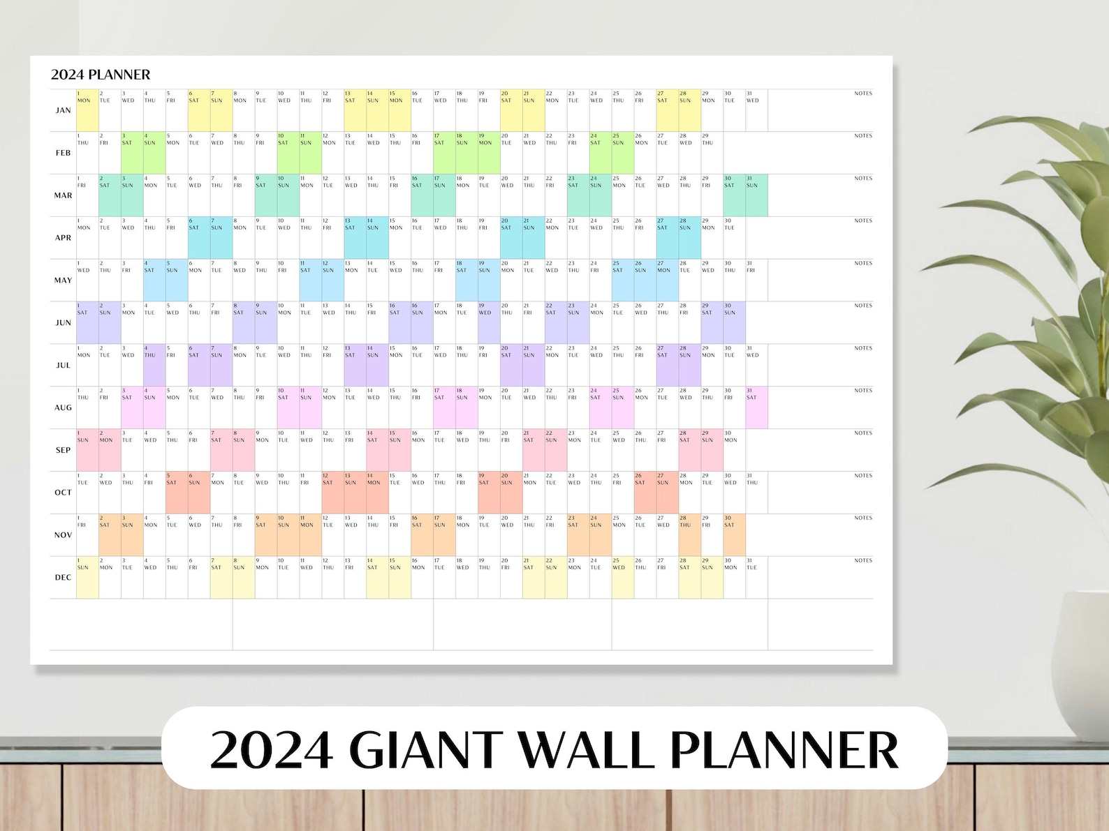 PRINTABLE 2024 Wall Calendar - Instant Digital Download - 2024 Wall ...