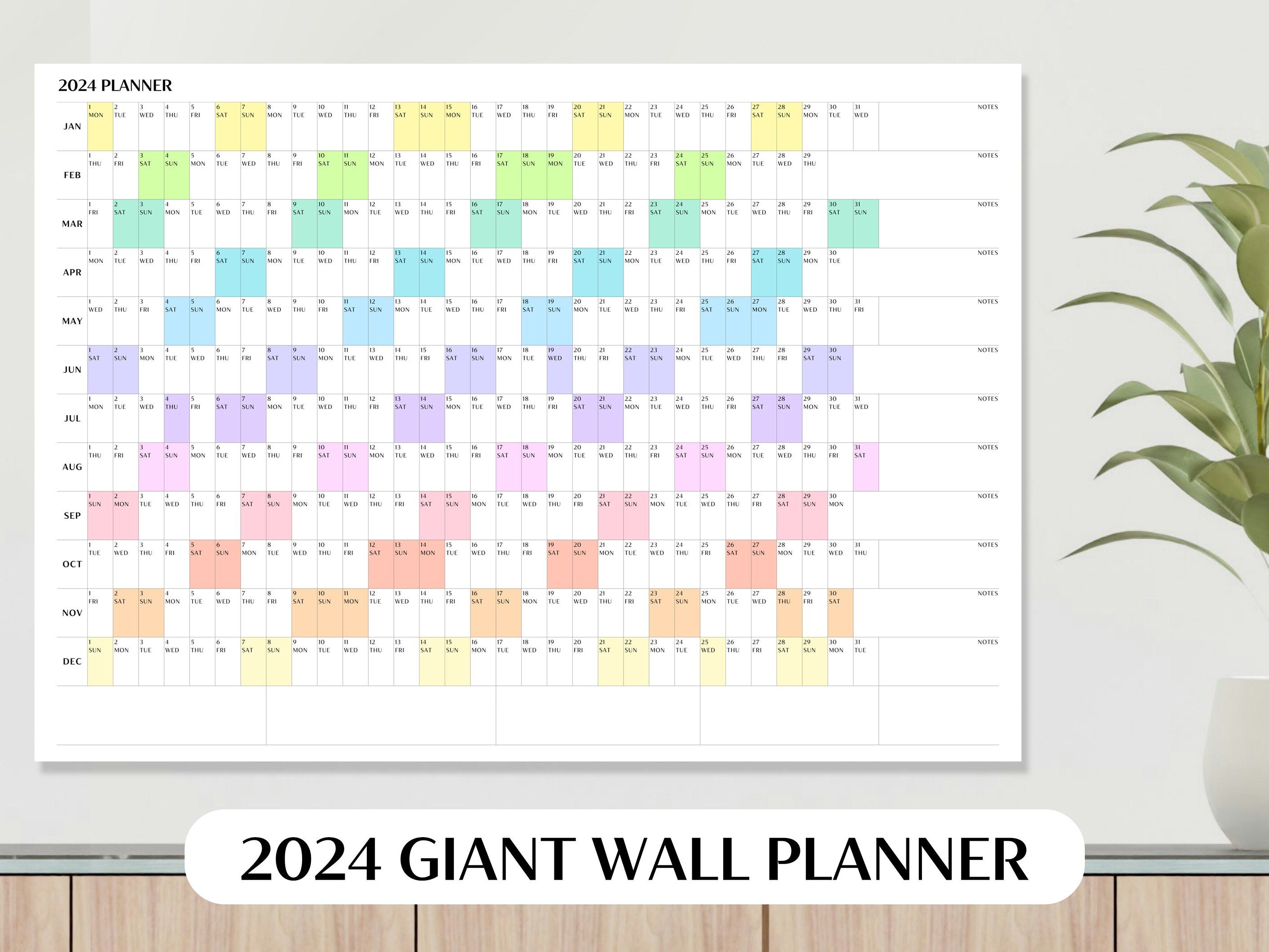 PRINTABLE 2024 Wall Calendar - Instant Digital Download - 2024 Wall ...