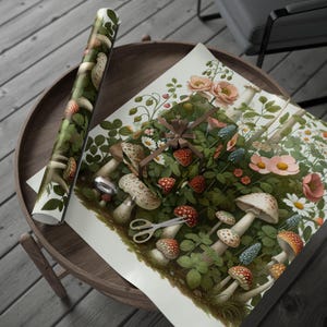 Whimsical Mushroom Wrapping Paper – Floral Fungi Gift Wrap, Eco-Friendly Cottagecore Party Decor, Nature-Inspired Packaging