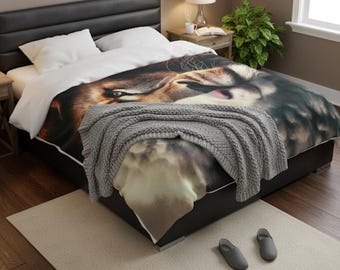Lion and Lamb Christian Plush Blanket, Faith-Based Velveteen Throw, Jesus Biblical Bedding, Religious Home Decor, Scripture Inspired Gift