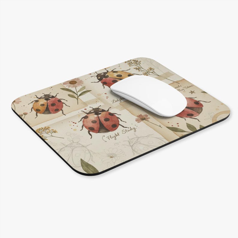 Cottagecore Ladybug Desk Mat, Vintage Botanical Scrapbook Mousepad ...