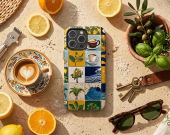 Lemon Mediterranean Tile Phone Case, Amalfi Coast Phone Case, Italian Summer iPhone Case, Coastal Travel Gift, Tough Samsung Case