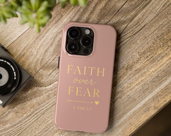 Faith Over Fear stoer telefoonhoesje, christelijke iPhone Samsung-cover, inspirerend cadeau voor haar of vriend, op geloof gebaseerd telefoonaccessoire