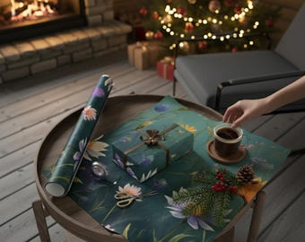 Wildflower Wrapping Paper Roll, Botanical Gift Wrap, Floral Wrapping Paper for Birthdays, Weddings, DIY Crafts, Nature Inspired Packaging