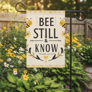 Drapeau de jardin Bee Still & Know, drapeau de jardin chrétien avec abeilles et nid d'abeille, décoration extérieure biblique psaume 46:10, panneau de bienvenue de ferme