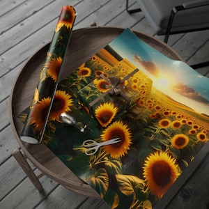 Sunflower Wrapping Paper Roll, Bright Floral Gift Wrap for Nature Lovers, Summer Present Paper for Birthdays, DIY Crafts & Special Occasions