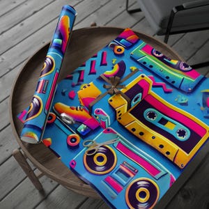 80s 90s Retro Wrapping Paper, Colorful Gift Wrap for Birthdays, Throwback Parties, Fun Gift Packaging, Vibrant Nostalgic Decor