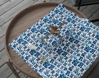 Niedlicher Teddybär Musterdesign, Mini Blaue Bären Stoffdesign, sich wiederholendes Muster für Geschenkpapier, Retro Baby Junge Kinderzimmer Vektor Kunst