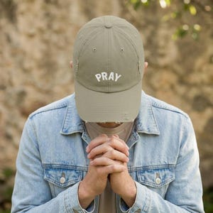 PRAY Distressed Baseball Cap | Faith-Based Religious Gift for Him & Her | Aesthetic Christian Dad Hat