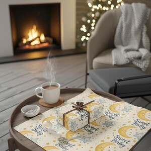 Papel de regalo con temática de luna y estrellas para bebé, rollo de papel para baby shower, embalaje unisex para regalos de recién nacidos, papel de regalo con temática lunar celestial.
