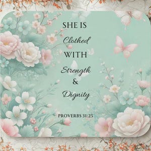 Proverbs 31:25 Bible Verse Mouse Pad, Christian Desk Accessory, Motivational Office Decor, Scripture Gift for Her, Faith-Based Women&#39;s Gift