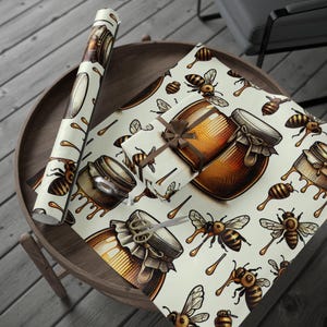 Honey Bee Wrapping Paper – Nature-Inspired Gift Wrap with Jars & Bees, Bee Lover Present Paper for Birthday, Baby Shower, or Any Occasion