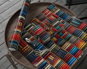 Book Lover Gift Wrap, Library Bookshelf Wrapping Paper, Literary Reading Theme Packaging for Bookworms and Bibliophiles, Bookish Roll