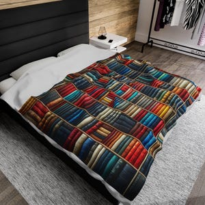 Cozy Library Bookshelf Throw Blanket, Plush Reading Blanket for Book Lovers, Bookish Decor for Bedroom or Reading Nook