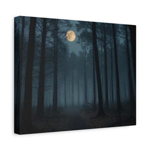Full Moon Over Dark Forest Canvas Print, Lunar Night Wall Art, Mystical Moon Photography, Moon Lover Decor, Nature Home Accent