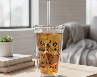 God is groter dan de hoogte- en dieptepunten beker, op geloof gebaseerde fles, christelijk cadeau voor vrouwen en mannen, inspirerende dagelijkse aanmoedigingsbeker