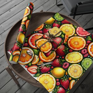 Fruit Market Wrapping Paper, Fun Colorful Gift Wrap for Fruit Lovers, Birthdays, Baby Showers & Festive Gifts, Foodie DIY packaging