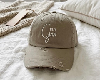 But God Cap, Christian Baseball Hat, Distressed Faith Headwear, Religious Gift for Women Men, Inspirational Christian Trucker
