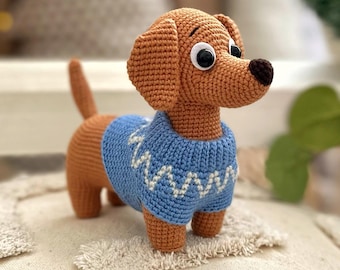 Crochet pattern toy Dog Dachshund, Amigurumi animals tutorial